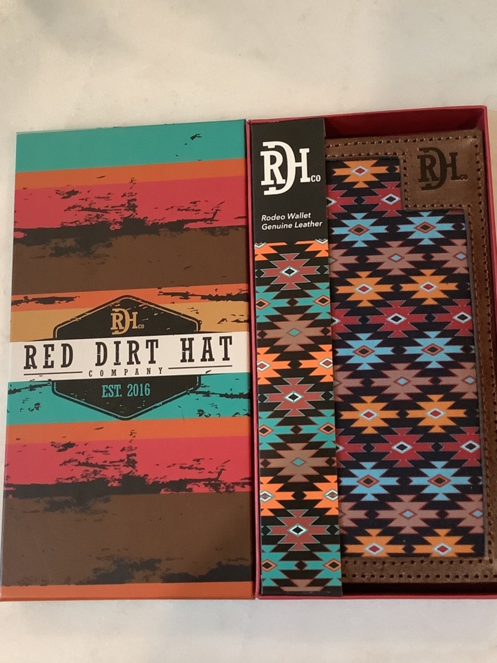 Red Dirt Hat Rodeo Leather Wallet - Multi-Color Aztec, Brand New